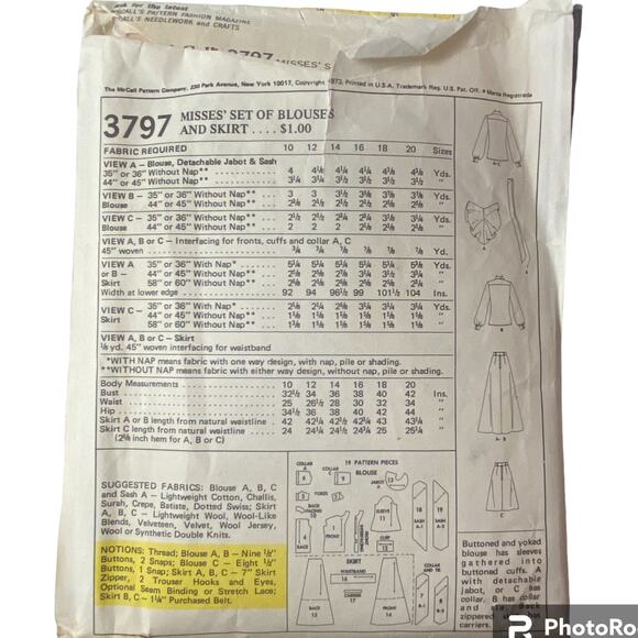 McCalls 3797 Top Skirt Pattern Miss 10 Long Neck Bow Date Evening 70s Midi - Picture 4 of 5